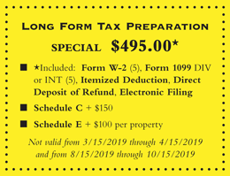 $395 Individual's 'Long Form' tax preparation coupon