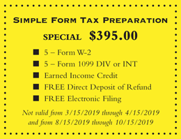 $295 Individual's 'Short Form' tax preparation coupon